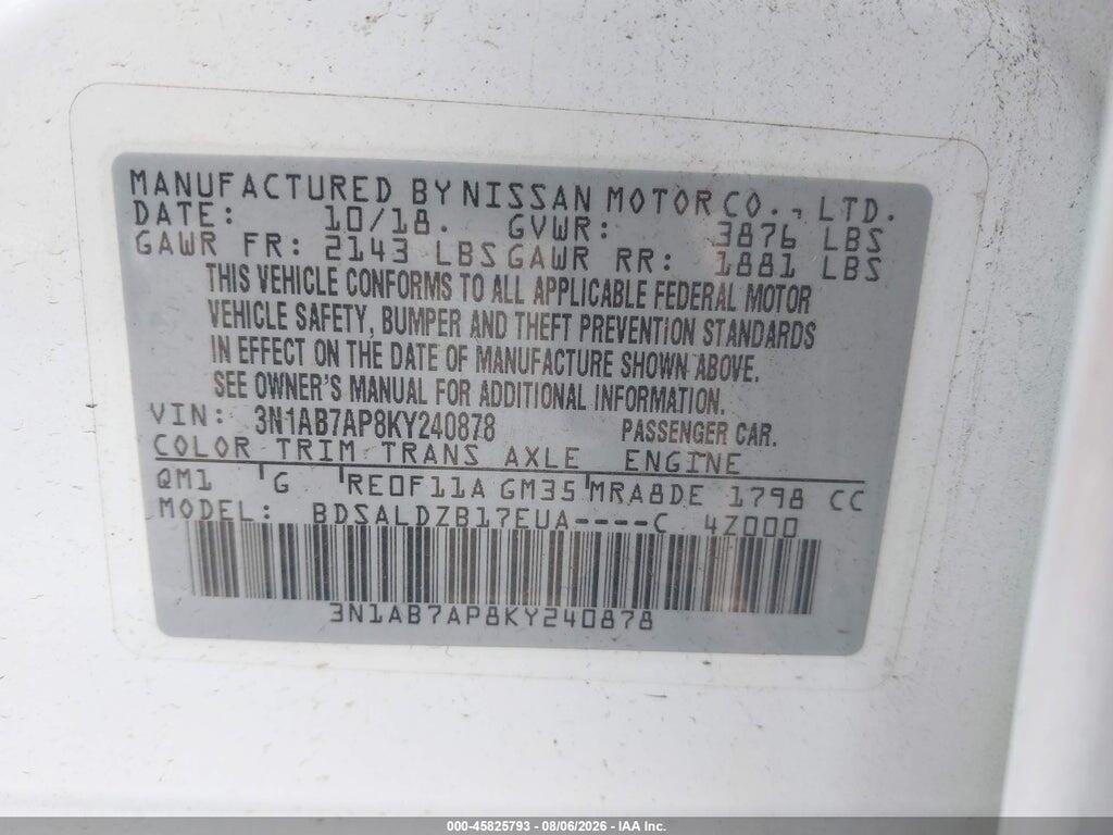 3N1AB7AP8KY240878 2019 NISSAN SENTRA photo no. 9