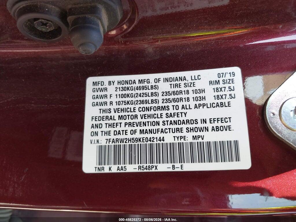 7FARW2H59KE042144 2019 HONDA CR-V photo no. 9