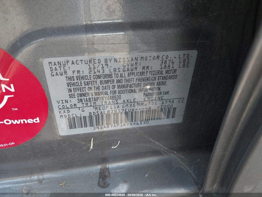 3N1AB7AP1KY446530 2019 NISSAN SENTRA photo no. 9