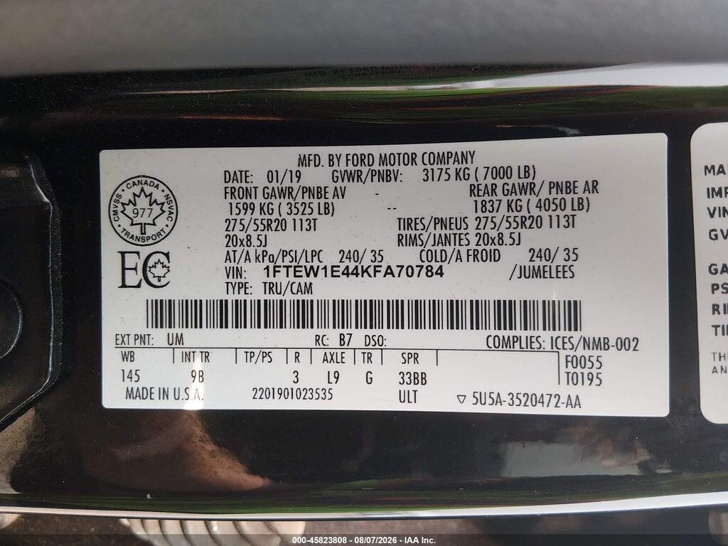 1FTEW1E44KFA70784 2019 FORD F-150 photo no. 9