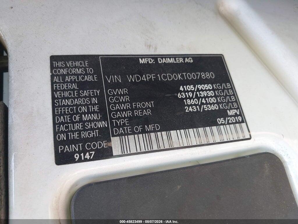 WD4PF1CD0KT007880 2019 MERCEDES-BENZ SPRINTER 2500 photo no. 9