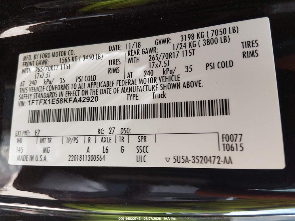 1FTFX1E58KFA42920 2019 FORD F-150 photo no. 9