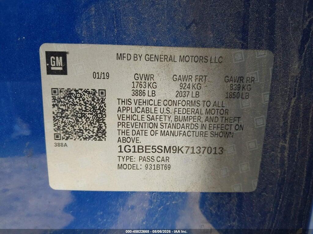 1G1BE5SM9K7137013 2019 CHEVROLET CRUZE photo no. 9