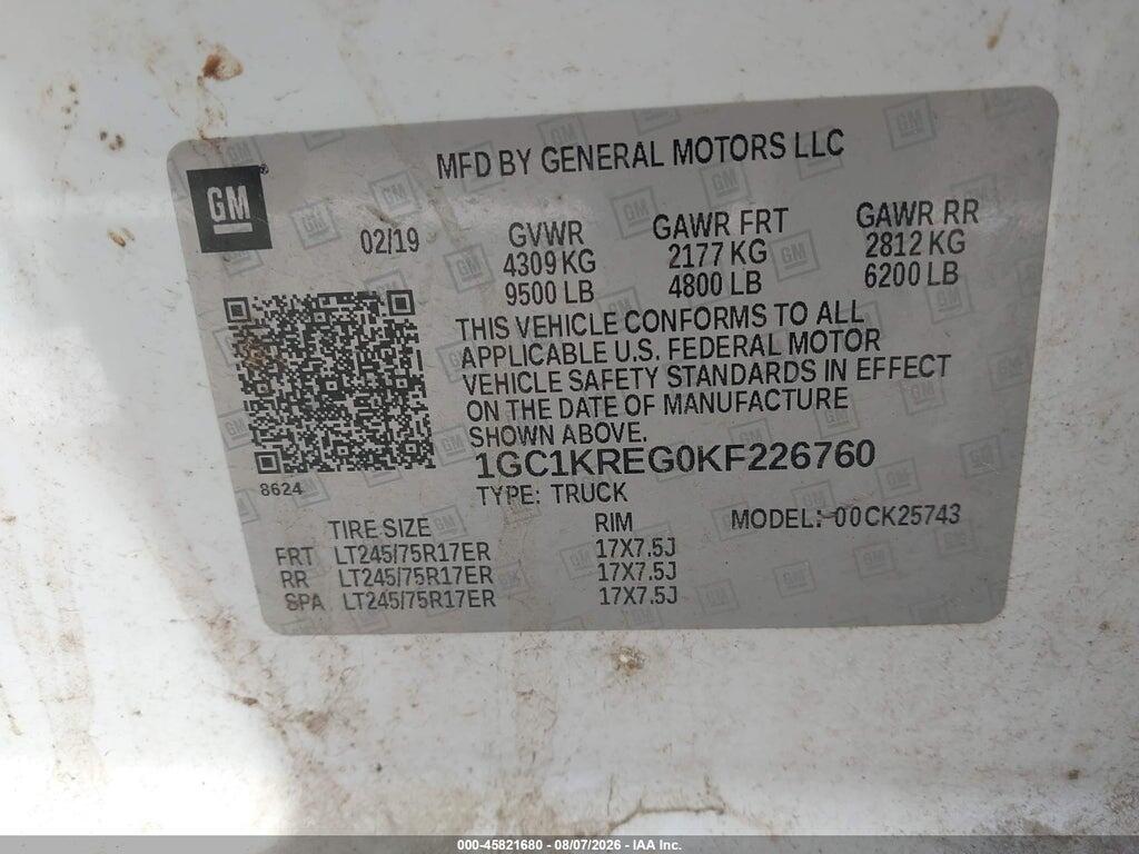 1GC1KREG0KF226760 2019 CHEVROLET SILVERADO 2500HD photo no. 9