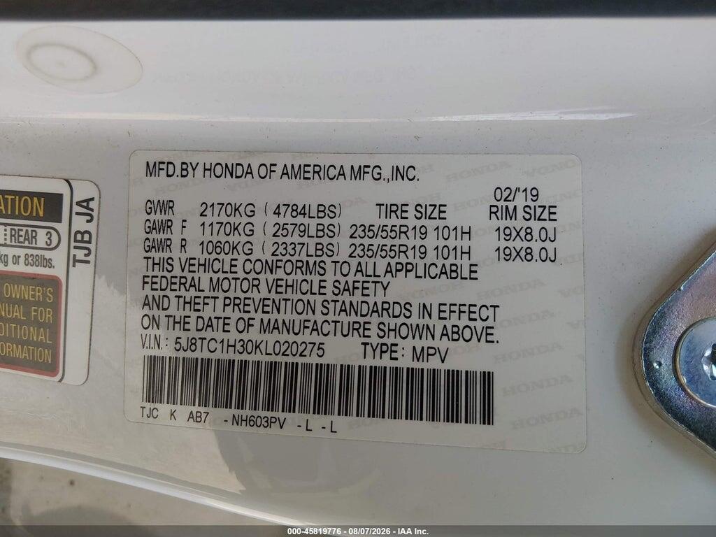 5J8TC1H30KL020275 2019 ACURA RDX photo no. 9