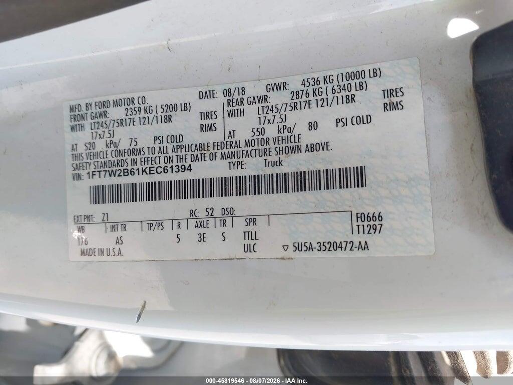 1FT7W2B61KEC61394 2019 FORD F-250 photo no. 9