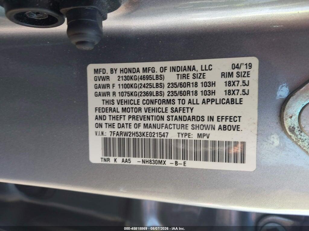 7FARW2H53KE021547 2019 HONDA CR-V photo no. 9