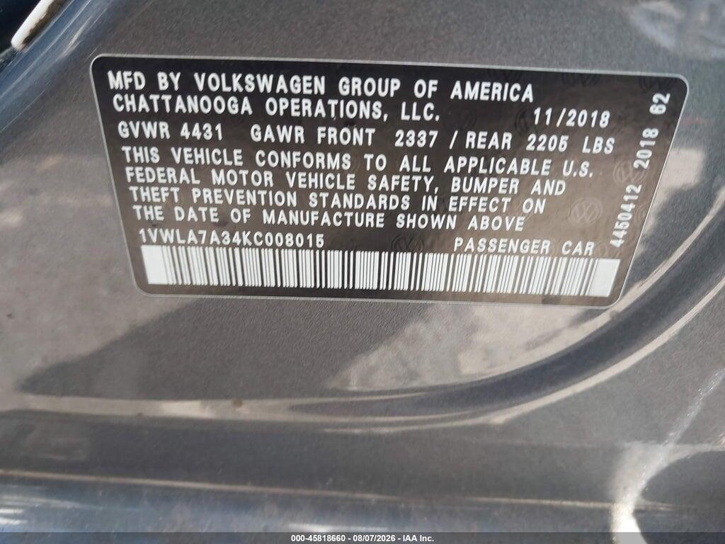 1VWLA7A34KC008015 2019 VOLKSWAGEN PASSAT photo no. 9