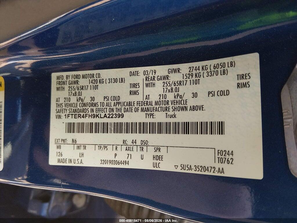 1FTER4FH9KLA22399 2019 FORD RANGER photo no. 9