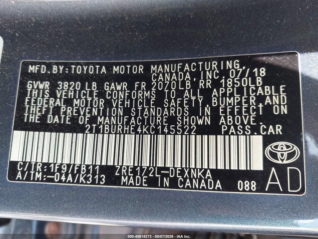 2T1BURHE4KC145522 2019 TOYOTA COROLLA photo no. 9