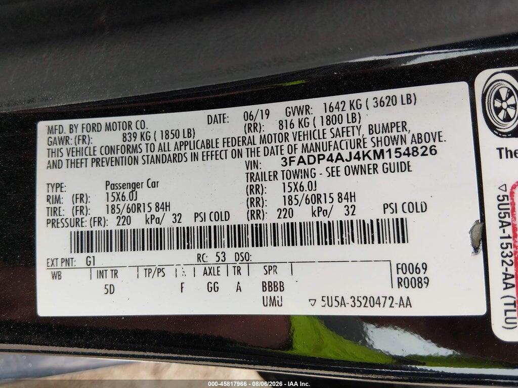 3FADP4AJ4KM154826 2019 FORD FIESTA photo no. 9