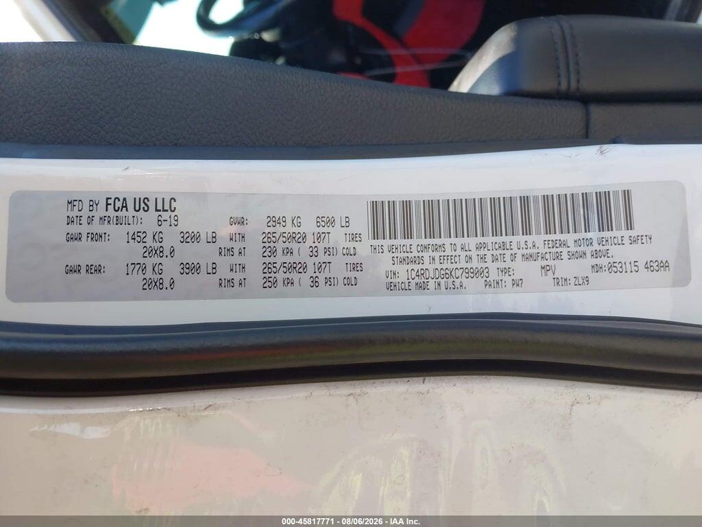 1C4RDJDG6KC799003 2019 DODGE DURANGO photo no. 9