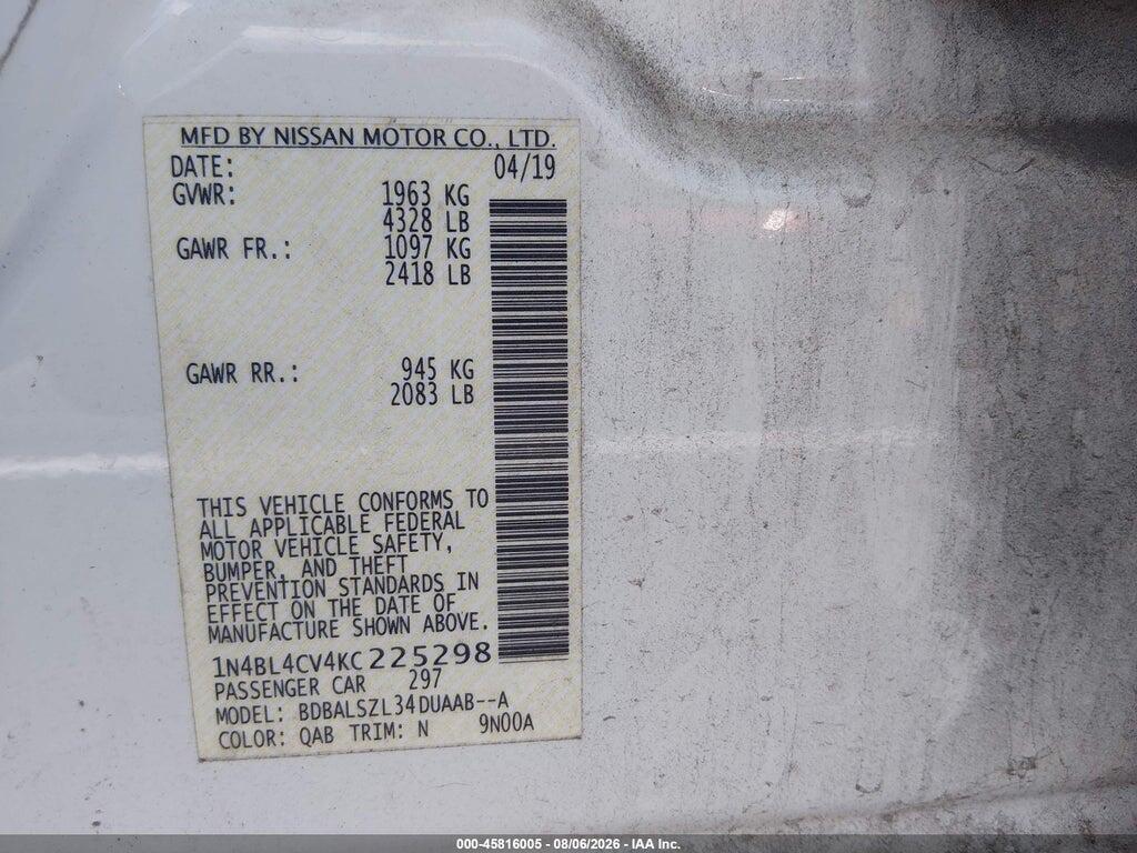 1N4BL4CV4KC225298 2019 NISSAN ALTIMA photo no. 9