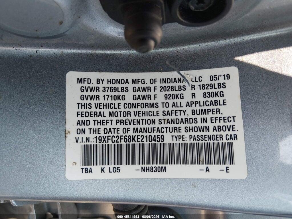 19XFC2F68KE210459 2019 HONDA CIVIC photo no. 9