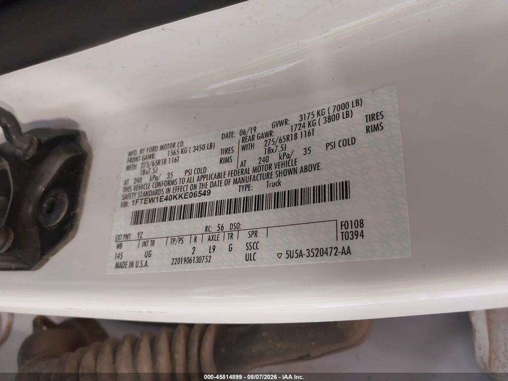1FTEW1E40KKE06549 2019 FORD F-150 photo no. 9