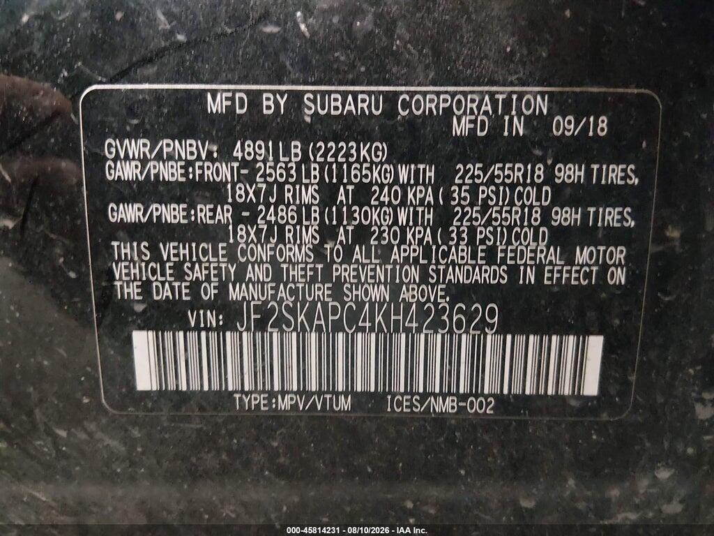 JF2SKAPC4KH423629 2019 SUBARU FORESTER photo no. 9