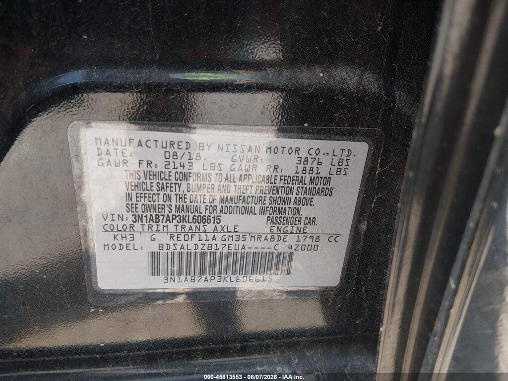 3N1AB7AP3KL606615 2019 NISSAN SENTRA photo no. 9