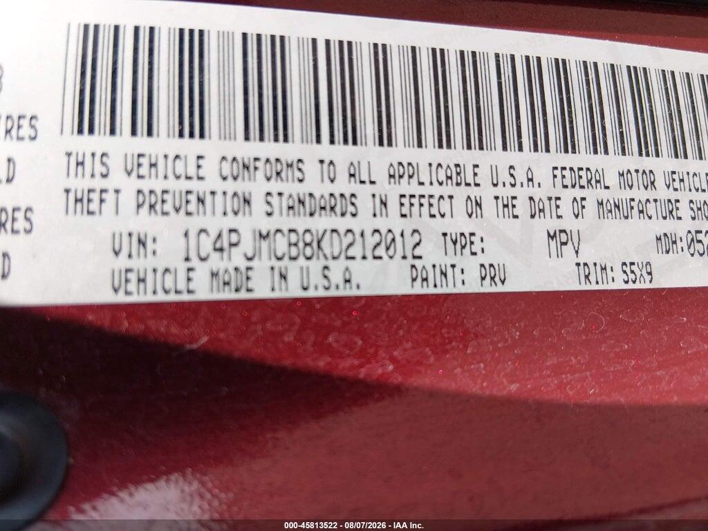 1C4PJMCB8KD212012 2019 JEEP CHEROKEE photo no. 9