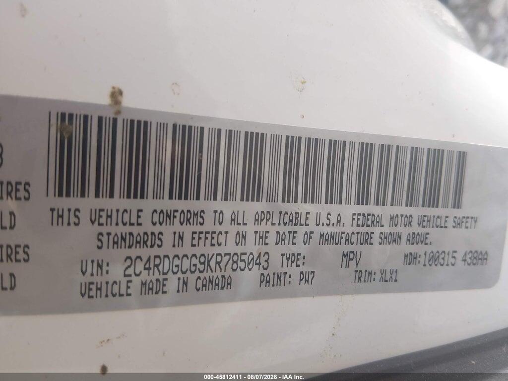 2C4RDGCG9KR785043 2019 DODGE GRAND CARAVAN photo no. 9