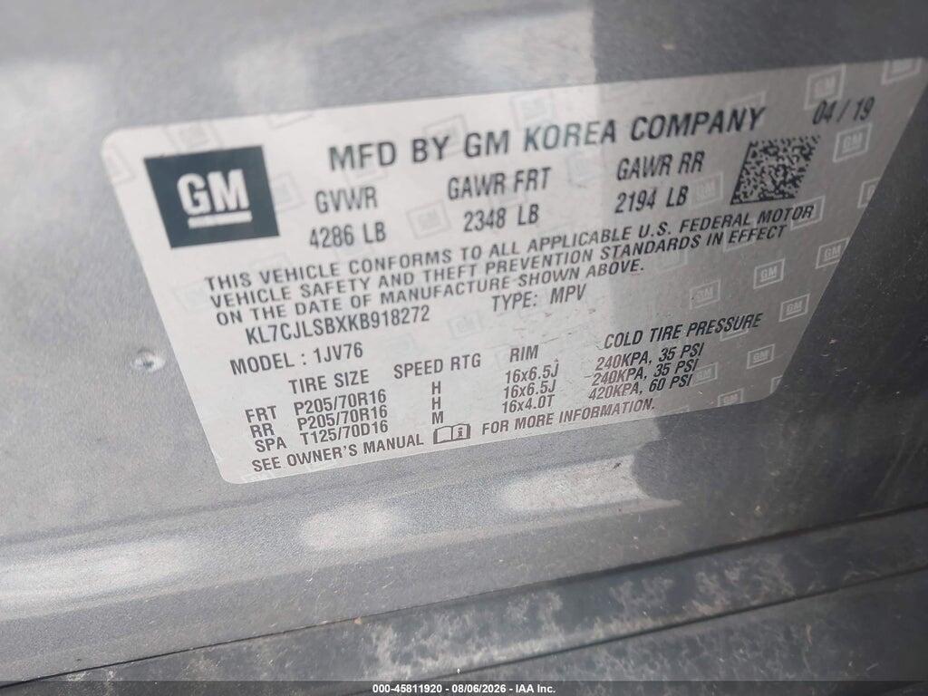 KL7CJLSBXKB918272 2019 CHEVROLET TRAX photo no. 9