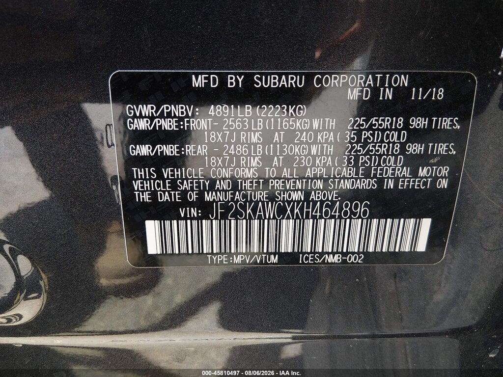 JF2SKAWCXKH464896 2019 SUBARU FORESTER photo no. 9