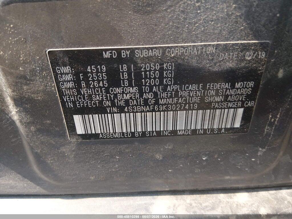 4S3BNAF69K3027419 2019 SUBARU LEGACY photo no. 9
