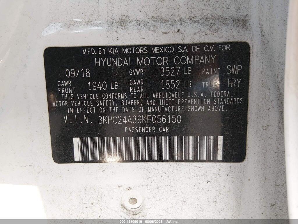 3KPC24A39KE056150 2019 HYUNDAI ACCENT photo no. 9