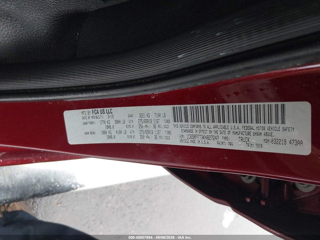 1C6SRFFT3KN827247 2019 RAM 1500 photo no. 9