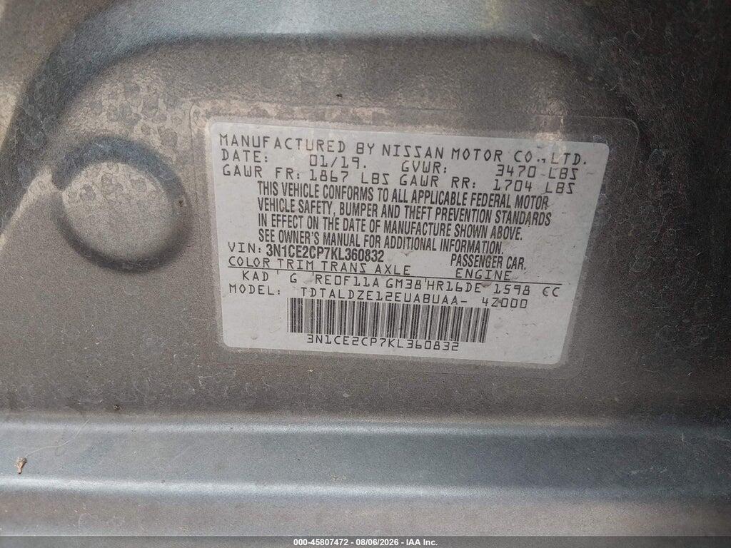 3N1CE2CP7KL360832 2019 NISSAN VERSA NOTE photo no. 9
