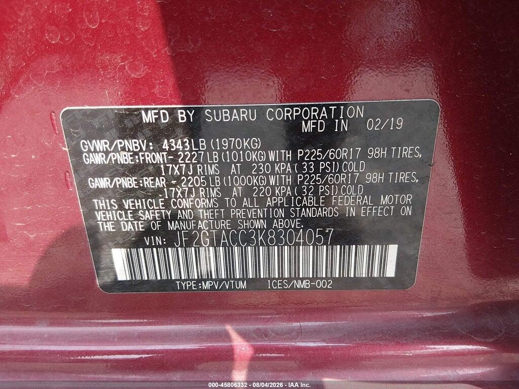 JF2GTACC3K8304057 2019 SUBARU CROSSTREK photo no. 9