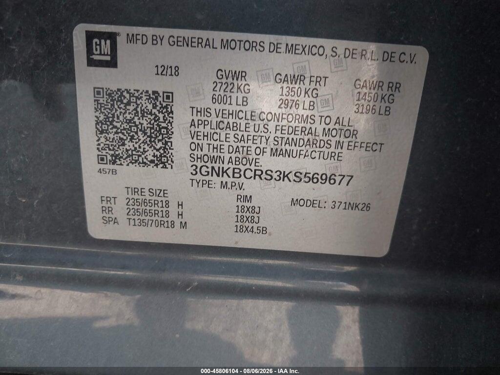 3GNKBCRS3KS569677 2019 CHEVROLET BLAZER photo no. 9