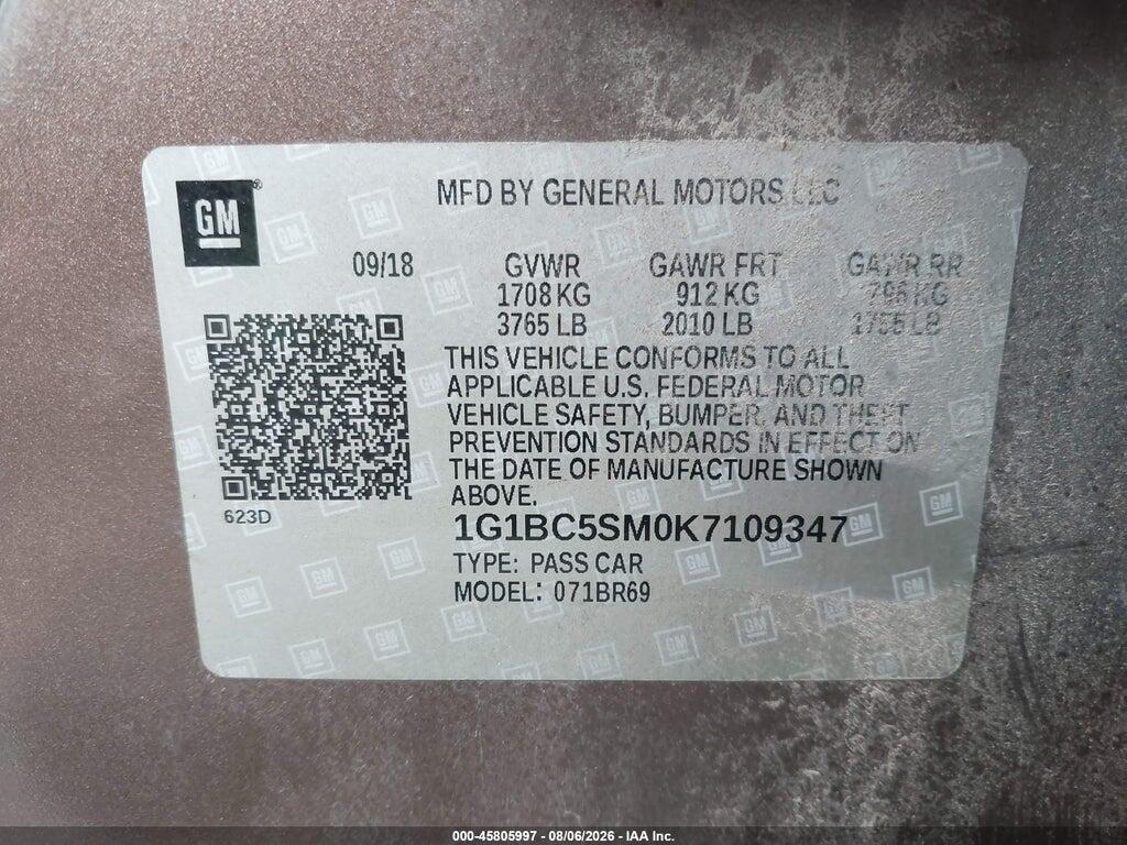 1G1BC5SM0K7109347 2019 CHEVROLET CRUZE photo no. 9