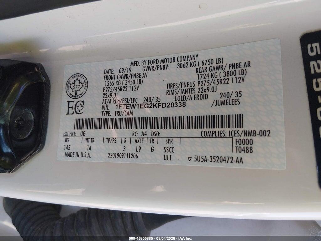 1FTEW1EG2KFD20338 2019 FORD F-150 photo no. 9