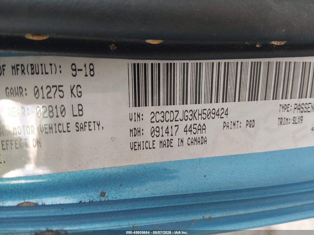 2C3CDZJG3KH509424 2019 DODGE CHALLENGER photo no. 9