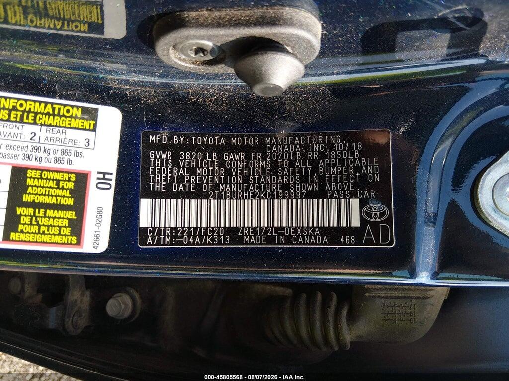 2T1BURHE2KC199997 2019 TOYOTA COROLLA photo no. 9