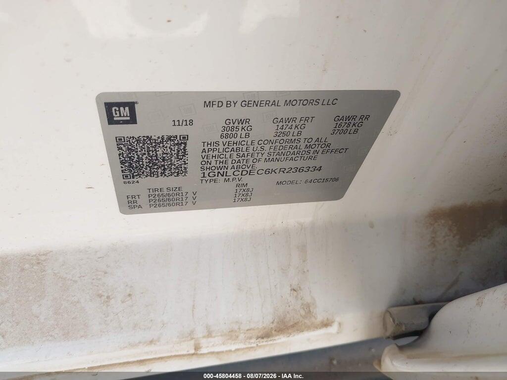 1GNLCDEC6KR236334 2019 CHEVROLET TAHOE photo no. 9