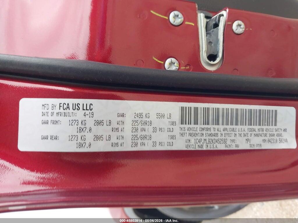 1C4PJMLB2KD452592 2019 JEEP CHEROKEE photo no. 9