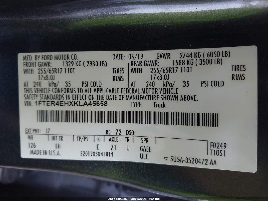 1FTER4EHXKLA45658 2019 FORD RANGER photo no. 9