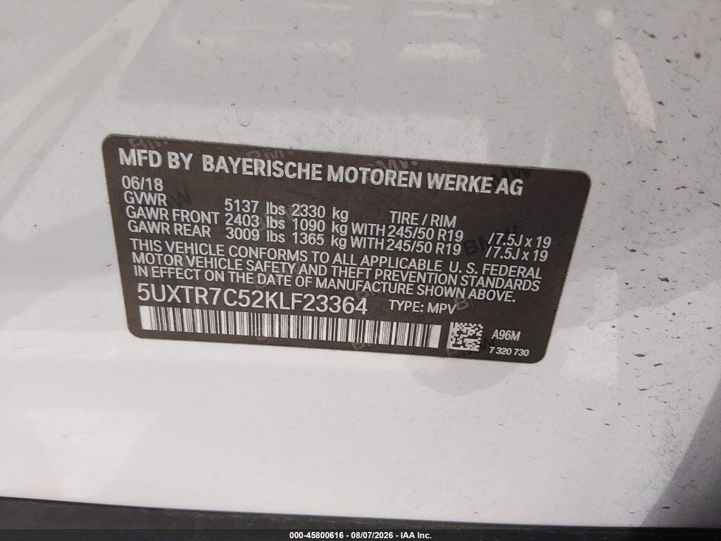 5UXTR7C52KLF23364 2019 BMW X3 photo no. 9