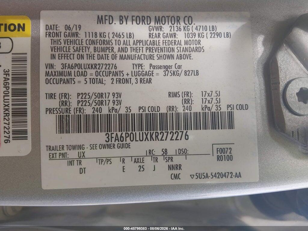 3FA6P0LUXKR272276 2019 FORD FUSION HYBRID photo no. 9