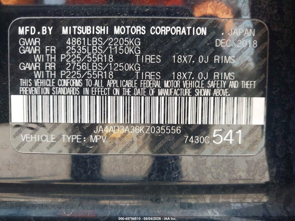 JA4AD3A36KZ035556 2019 MITSUBISHI OUTLANDER photo no. 9