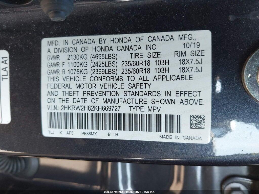 2HKRW2H82KH669727 2019 HONDA CR-V photo no. 9