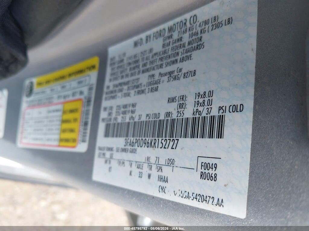 3FA6P0D96KR152727 2019 FORD FUSION photo no. 9