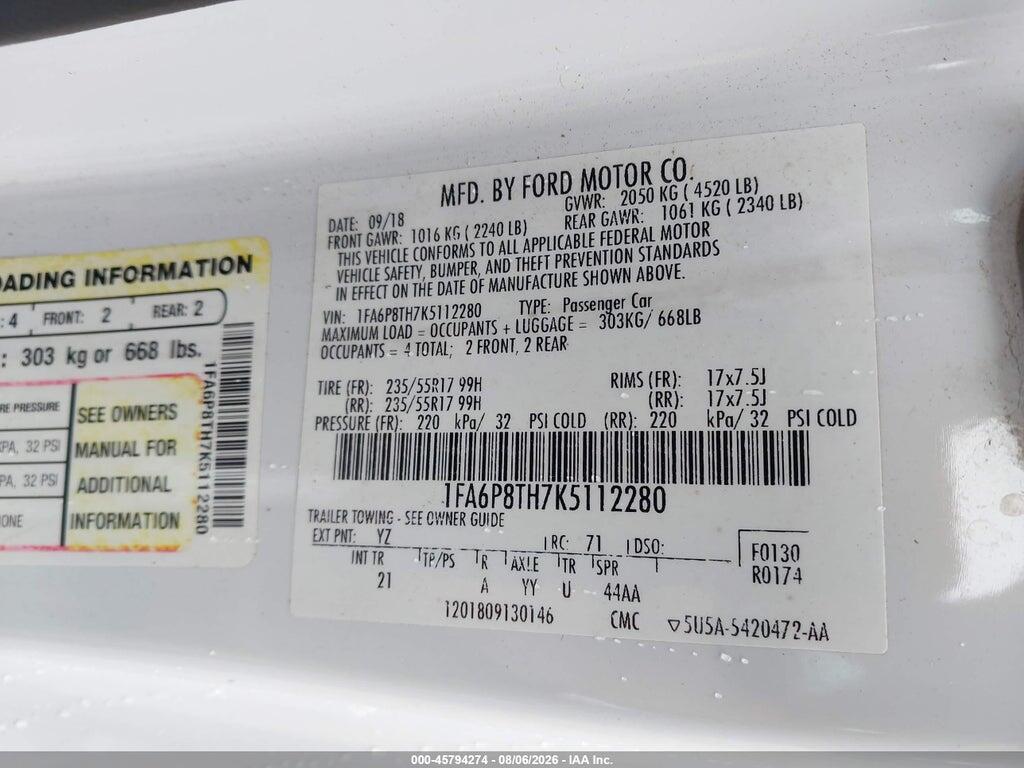 1FA6P8TH7K5112280 2019 FORD MUSTANG photo no. 9