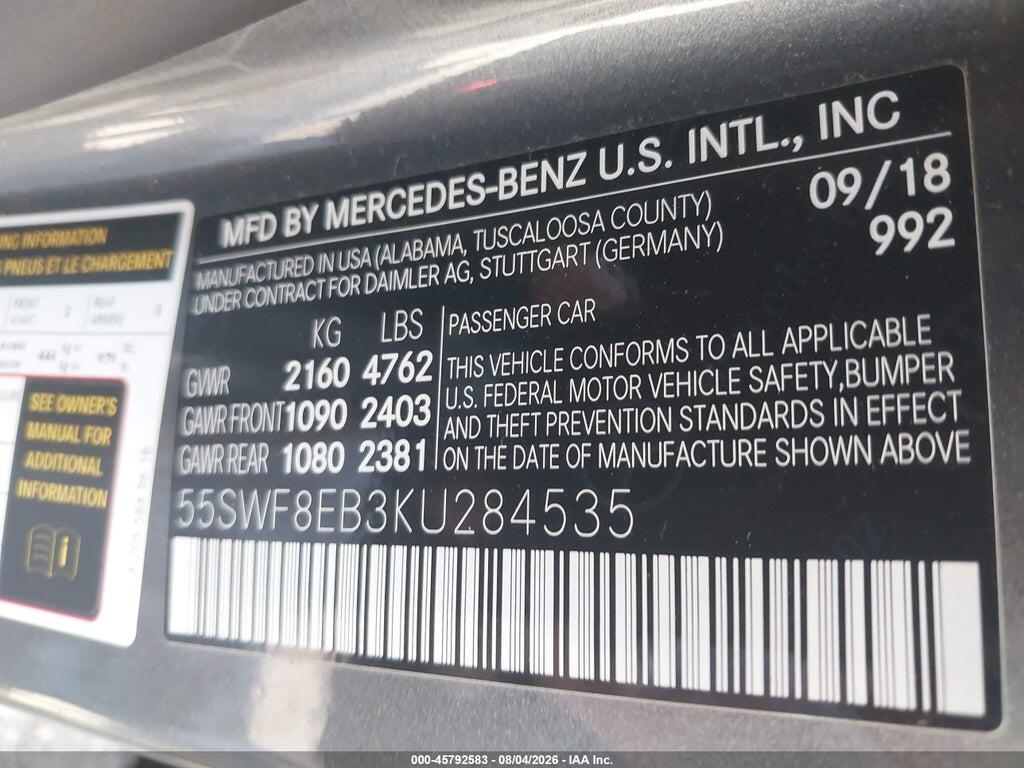 55SWF8EB3KU284535 2019 MERCEDES-BENZ C 300 photo no. 9