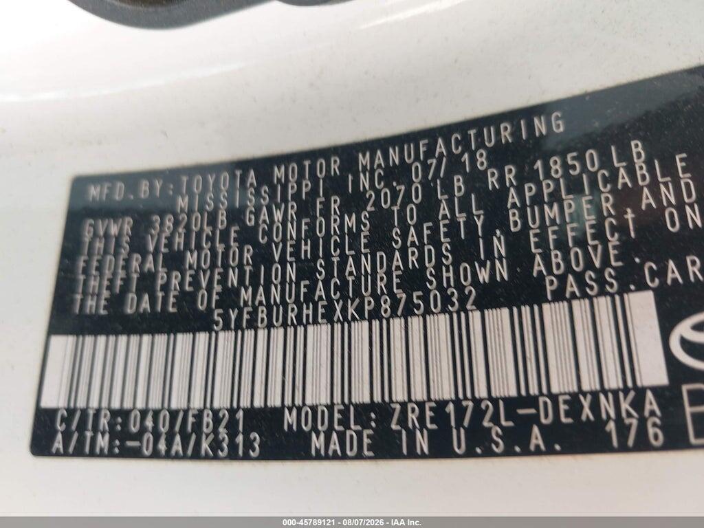 5YFBURHEXKP875032 2019 TOYOTA COROLLA photo no. 9