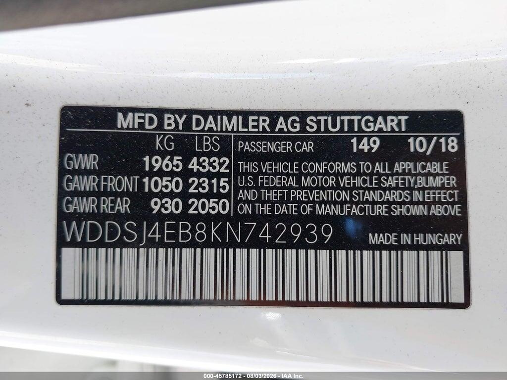 WDDSJ4EB8KN742939 2019 MERCEDES-BENZ CLA 250 photo no. 9