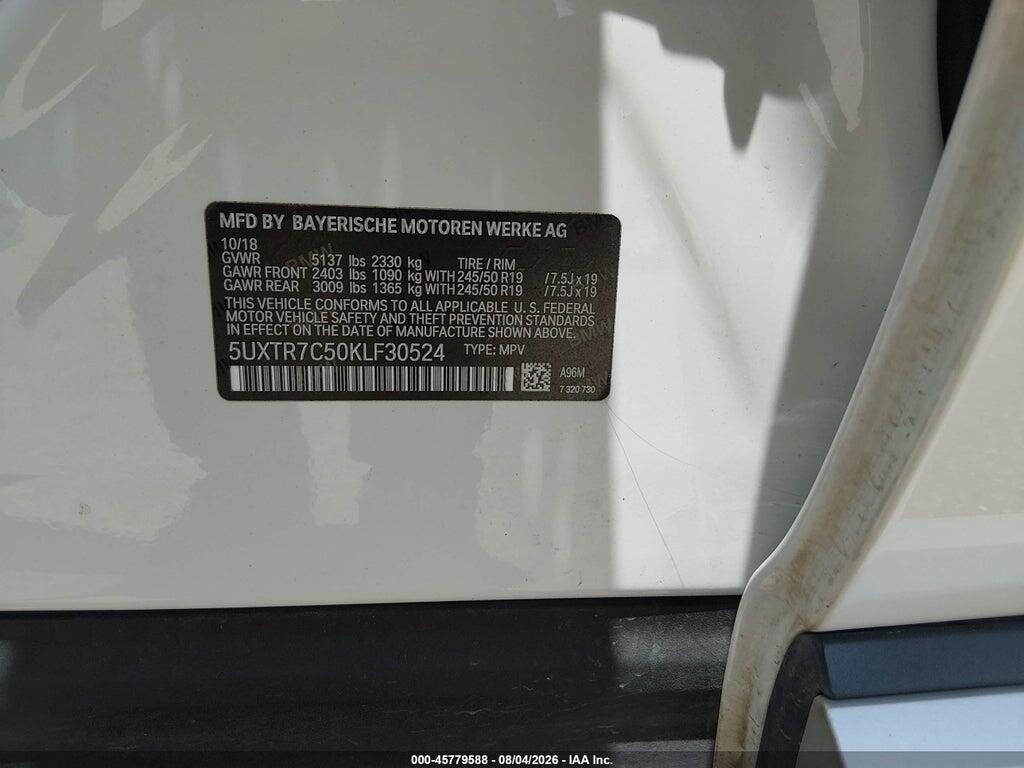 5UXTR7C50KLF30524 2019 BMW X3 photo no. 9