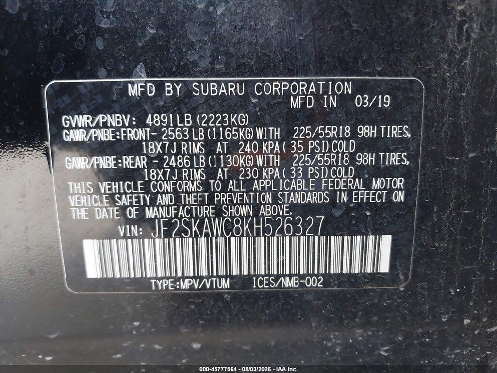 JF2SKAWC8KH526327 2019 SUBARU FORESTER photo no. 9