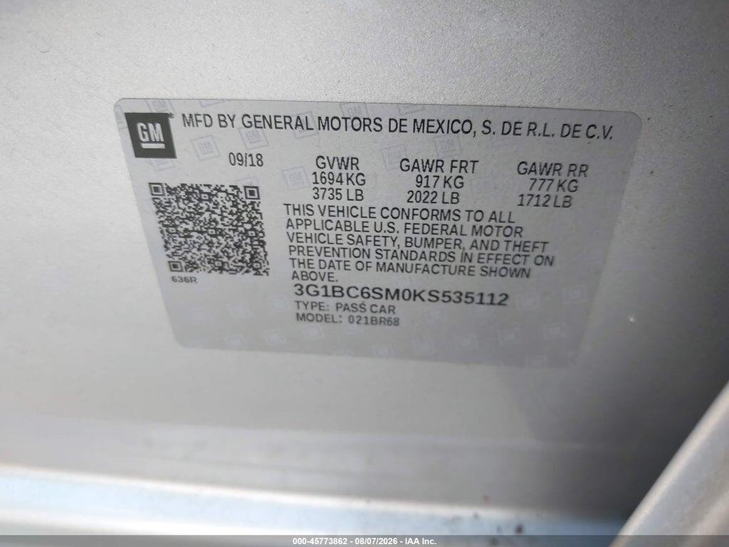 3G1BC6SM0KS535112 2019 CHEVROLET CRUZE photo no. 9